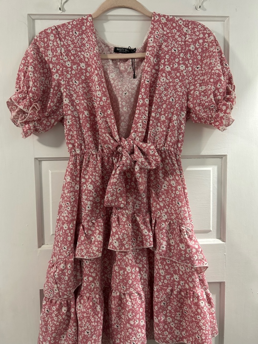 Nasty Gal Pink Floral Tie-Front Mini Dress